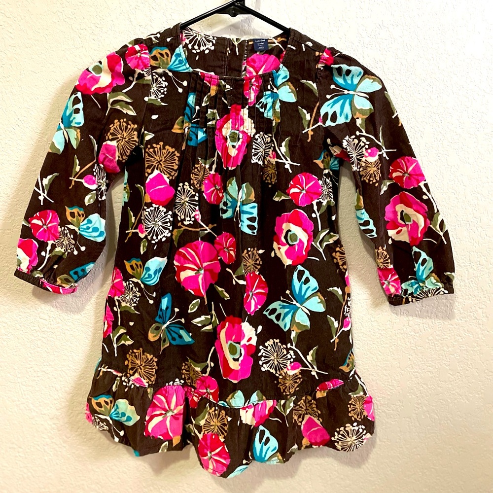 BabyGap Corduroy Pink Flowers Blue Butterflies Brown Dress.
